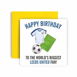 Huxters Football Cards for Leeds United Fans – Happy Birthday Card for Dad, Husband, Grandad, Brother, Son – Men Birthday Card for him - Football Themed Illustrations 14.8cm (Leeds United)