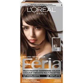 L'Oreal Paris Feria Multi-Faceted Shimmering Permanent Hair Color, 40 Deeply Brown Natural, Hair Dye with Conditioning Oils, Pack of 1