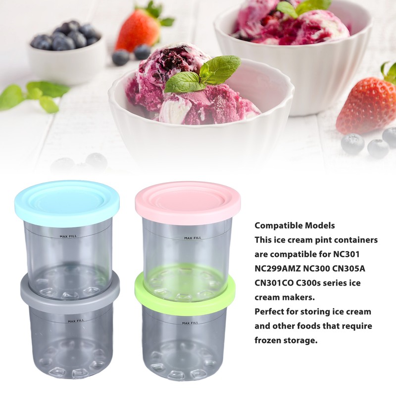 4Pcs Ice Cream Pints Containers and Lids Large Capacity Round
