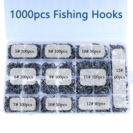 1000PCS Fishing Hooks High Carbon Steel Bulk Fishing Hooks Set for Catfish Bass Trout Hooks Freshwater and Saltwater