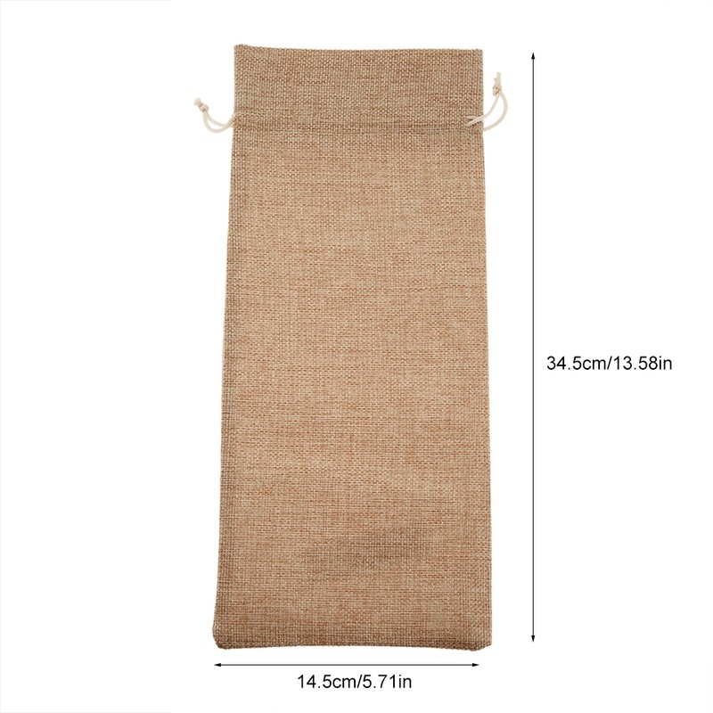 12pcs Simple Linen Fabric Wine Bag with Drawstring Champagne Decorative