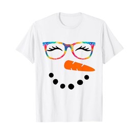 Winter Snowman Face Tie Dye Eyelashes Christmas Girls Womens T-Shirt