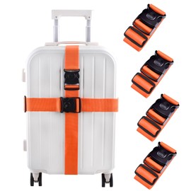 Azarxis Luggage Straps with Lock Quick Release Buckle (Orange - 4 Pack - 6.6 ft)