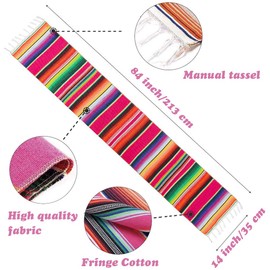 Mexican Table Runner 14 x 84 Inch Mexican Serape Table Runner for Mexican Party Wedding Decorations, Fringe Cotton Table Runner