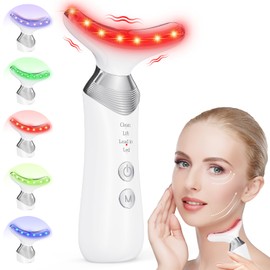 Gesichtsmassagegerät, RRZIOM 5 Farben LED Hals Face Lifting Gerät, EMS Face Massager, Rotlichtlampe Gesicht Massagegerät für Frauen