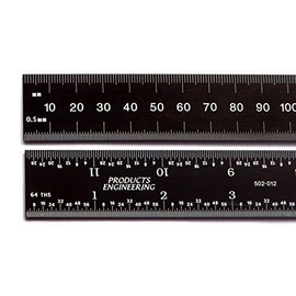 PEC Tools 6" 150 mm English / Metric black chrome, "high contrast" machinist ruler with markings .5mm, mm 1/32" and 1/64"