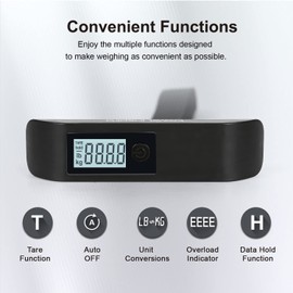 Travel Inspira Luggage Scale, Digital Luggage Scales, Baggage Scale with Backlit LCD Display,110LB / 50KG, Battery Included(Black)