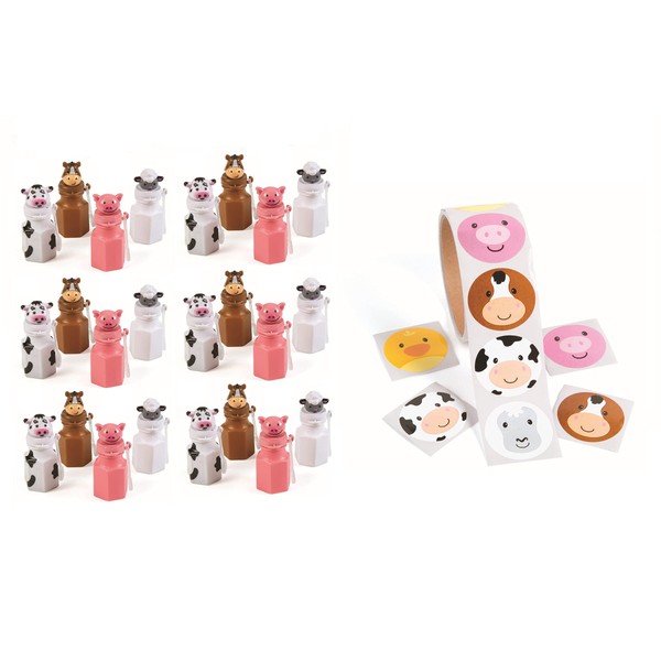 Fun Express Barnyard Party Favor Bundle, 24 Farm Animal Bubbles, 100 Farm Animal Stickers, Birthday Party Favors, Set of 24 | Farm Party Pack | Classroom Supplies | Gift Bags