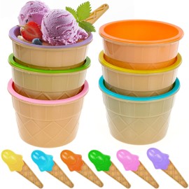 LTHERMELK Pack of 6 Reusable Ice Cream Bowls for Ice Cream with Spoons, Ice Cream Bowls in Candy Colours (Yellow + Blue + Green + Orange + Pink + Purple)