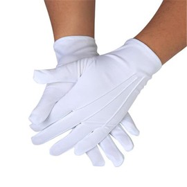 DreamHigh 1 Pairs White Cotton/Nylon Marching Mittens, Formal Tuxedo Honor Guard Parade Gloves (White, L)