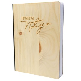 Notebook with Wooden Cover in A5 - My Notes - Real Wood Notebook for Writing in Pine Wood Cover 192 Blank Pages 90 g