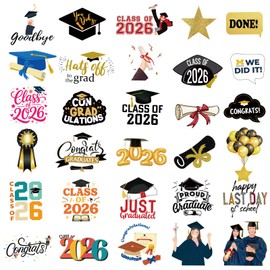 100 Pcs Graduation Stickers 2026, College Stickers, Class of 2026 Stickers for Graduation Decorations, Graduation Party Decorations 2026, Waterproof Vinyl Stickers for Water Bottle, Laptop, Skateboard
