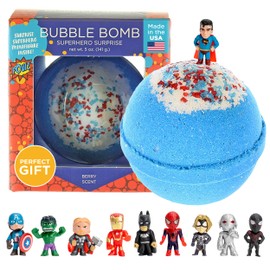 Superhero Bath Bombs for Kids & Boys with Surprise Hero Toys Inside (1 Pack) - Large Bubble Bomb for Boys & Girls - Fruity Scent, Relaxing, Gift for Children, Made in USA by Two Sisters