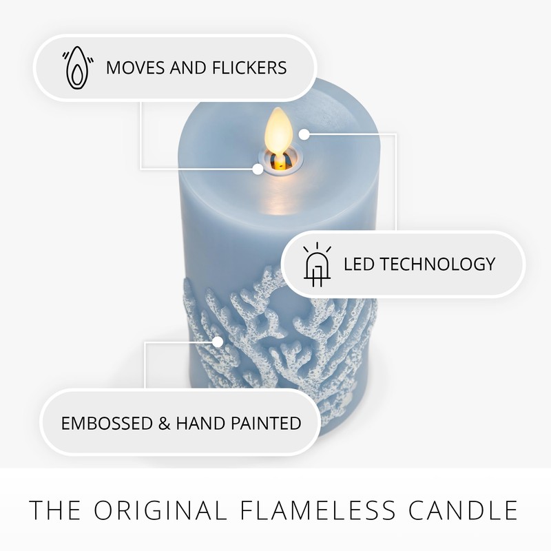 Luminara Embossed Coral Flameless LED Candle Moving Flame Pillar, Unscented