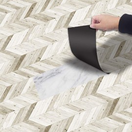 Wood Grain Peel and Stick Vinly Floor Wall Sticker, Non-Slip Tiles Transfer Sticker Roll for Floor Wall, Light Chevron, 7.87x118inch