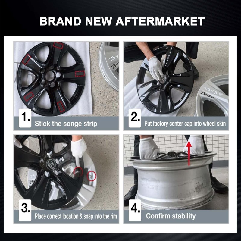 Glossy Black Wheel Skins Compatible with 2019-2024 Toyota RAV4/RAV4 Hybrid
