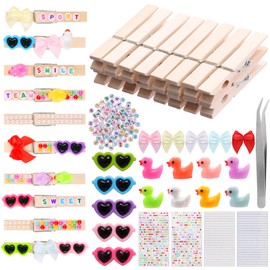 60PCS Cheer Pins Spirit Clips Wooden Clothespins for Backpacks Cheer Pin Decorations Includes 288PCS Mini Resin Duck Glasses Bows… Cheer Pin Decorations for Cheerleader Gifts Team Building (Log)