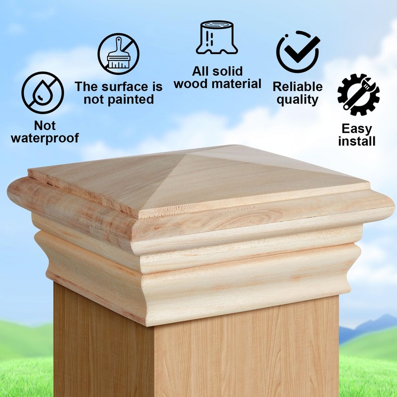 Geetery 2 Pcs 4 x 4 Wood Newel Post Cap