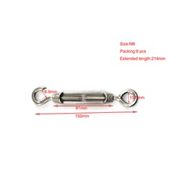 Turnbuckle Wire tensioner Faspiroty M6 8 Pack 304 Stainless Steel Adjustable Hook&Eye Set Heavy Duty