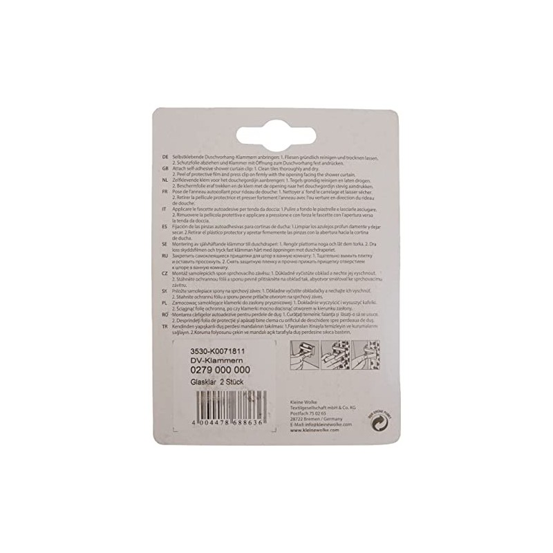 Kleine Wolke 0279000000 Shower Curtain Clips Set of 2 Transparent