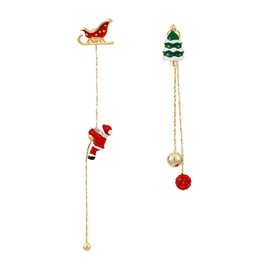 UNVOJL Asymmetric Santa Earrings Christmas Earrings Long Chain Tassel Drop Earrings Santa Claus Earrings for Christmas Birthday