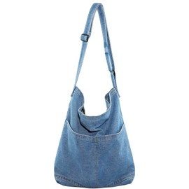 BAOKELAN Shoulder Bag for Women Denim Hobo Crossbody Bag Large Canvas Tote Bags Light Blue