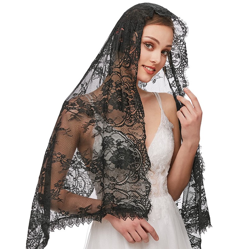BYUTFA Lace Veil Mantilla Catholic Veil Elegant Floral Pattern Soft