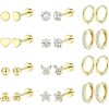 12pare Aretes De Oro 14k Mujer Arracadas Piercing Cartílago