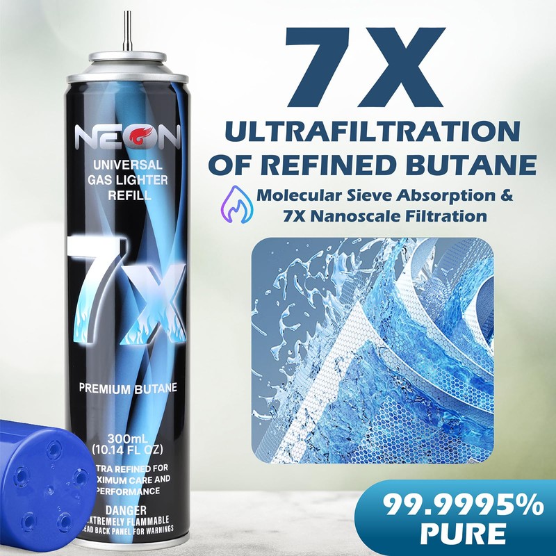NEON Butane Refill, 300ml 7X Filtered Premium Butane Fuel, 4