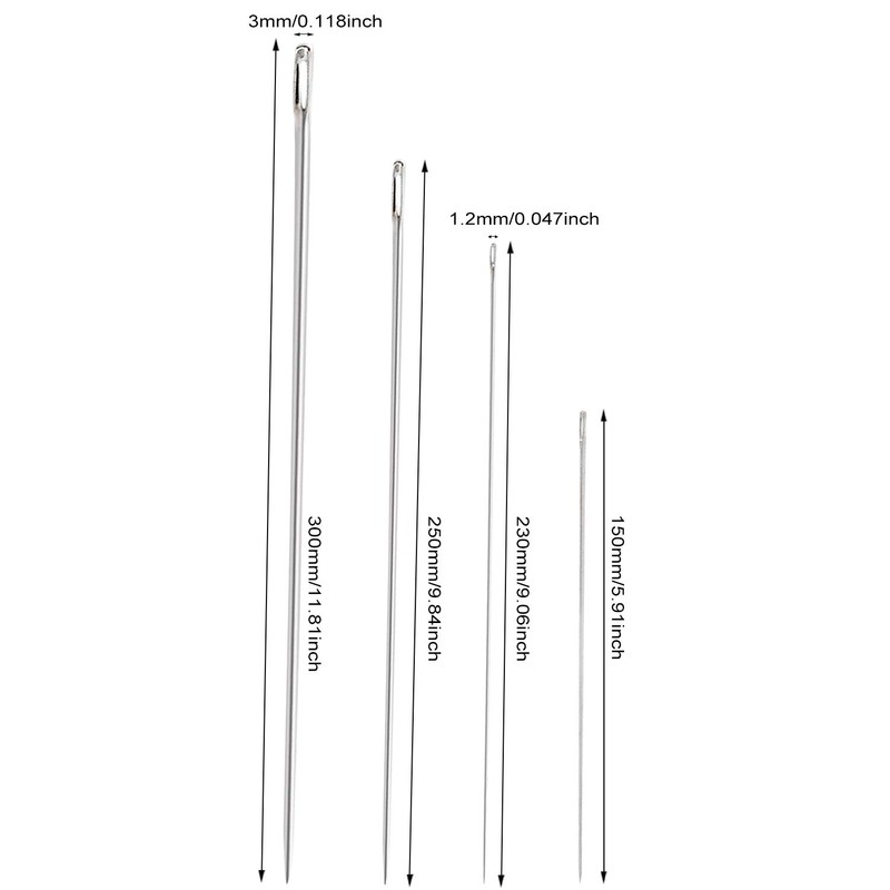 Honbay 4PCS 6/9/10/12 Inch Long Straight Hand Needles Sewing Upholstery