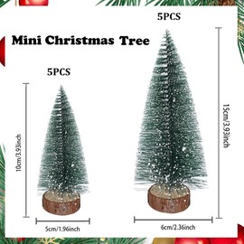 FOGAWA 10pcs Mini Christmas Tree Miniature Christmas Tree Artificial Sisal Snow Frost Trees Mini Pine Tree Bottle Brush Trees with Wooden Base for Christmas Holiday Party Home Tabletop Decor Crafts