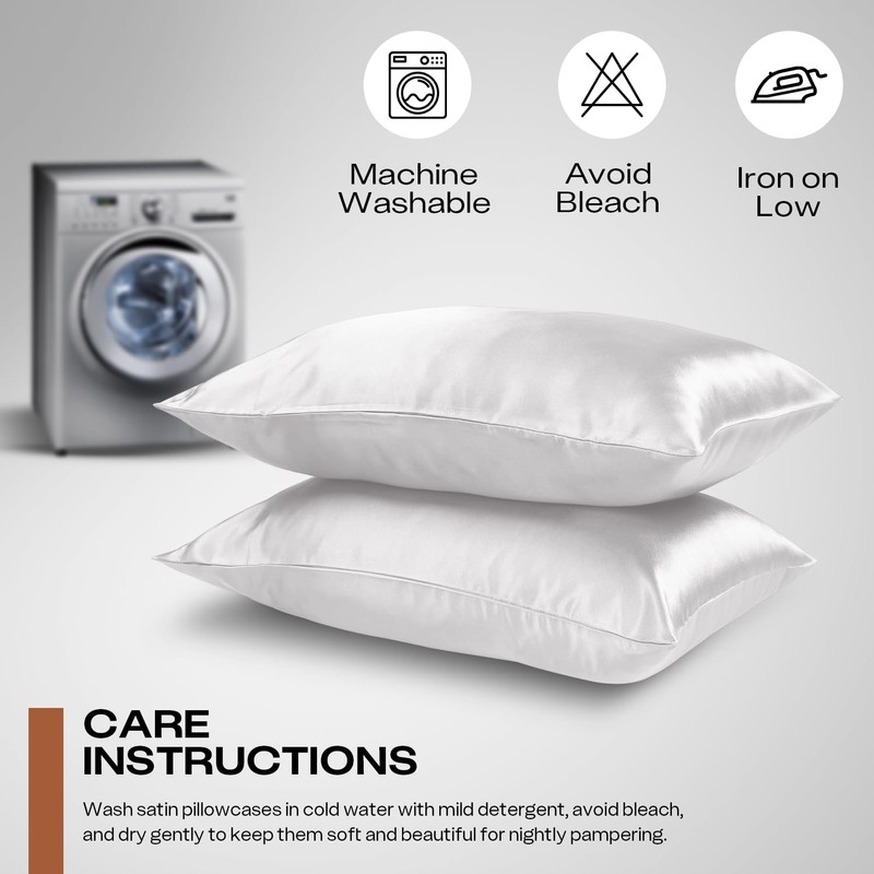 Moonlight Bedding White Pillowcases 2 Pack- Luxury Satin Silk Pillowcases