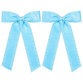 5.5In Light Blue Hair Ribbon Hair Bows for Women Girls,Solid Satin Ruffle Ribbon Hair Clips Barrettes with Long Tail,Wedding Party Accessories for Bridal Toddler Teens Kids