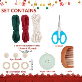 WEBEEDY 3 Set Macrame Christmas Ornaments Kit Christmas Tree DIY Macrame Kit for Beginners with Instructions Christmas Tree Room Home Decoration Car Hanging Rearview Ornament
