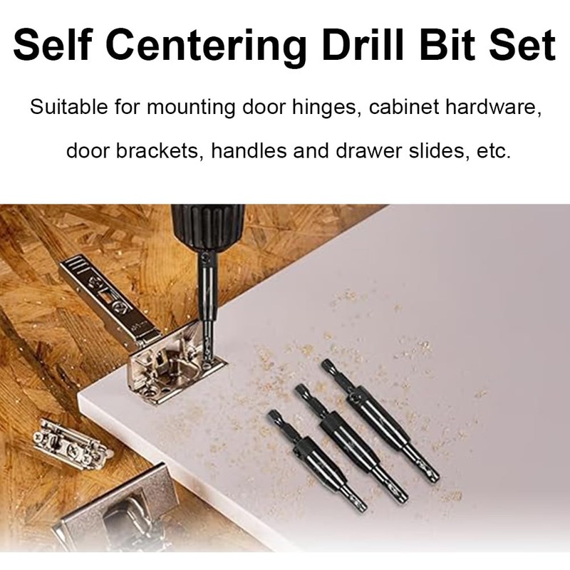 3 Pcs Hinge Drill Bit Set, Self Centering Hole Drilling