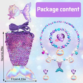 AUNGKWANG 7 Piece Mermaid Children's Jewellery Set Girls Mermaid Jewellery Set Mermaid Fin Girls Bag Necklaces Bracelets Rings Earrings Gifts for Girls from 3 Years, Plastic / resin, 1