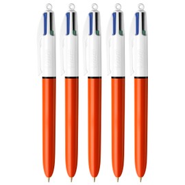 BIC 4 Colours Original Ballpoint Pens, Multi Coloured All In One Retractable Pens, Fine Point 0.7mm, Black, Blue, Green, Red Ink, Pack of 5