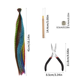 Dokpav Feather Hair Extension Set, 50 Pcs Colourful Synthetic Hair Strands 40 cm Straight Braided Wig Extensions with Beads Needle Hook and Hair Extension Pliers for Girls Women Festival Cosplay Party Supply