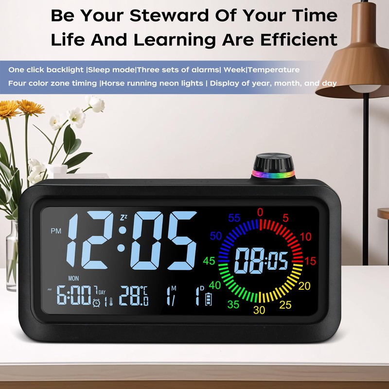 Lychee Digital Alarm Clock, Visual Color LED Screen Alarm Clock