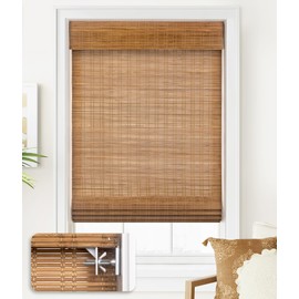 LazBlinds No Tools No Drill Cordless Bamboo Roman Shades, Light Filtering Window Treatment, Roll Up Bamboo Blinds for Window 45'' W x 64'' H, Ceylon Light Russet