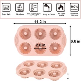 SmartKitch SmartKitch Mini Bundt Cake Pan 3pcs Silicone Fluted Tube Cake Pans, 6Cavity Heritage Bundtlette Cake Silicone Mold for Baking Non Stick Fancy Molds (Pink+Blue+Gray, Fluted Tube)