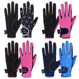 AFE Kids Horse Riding Gloves for Girls Boys Unisex - Outdoor Sports Cycling Gloves for Children, Black Blue Pink Star Design (Blue, X-Small 5-6)