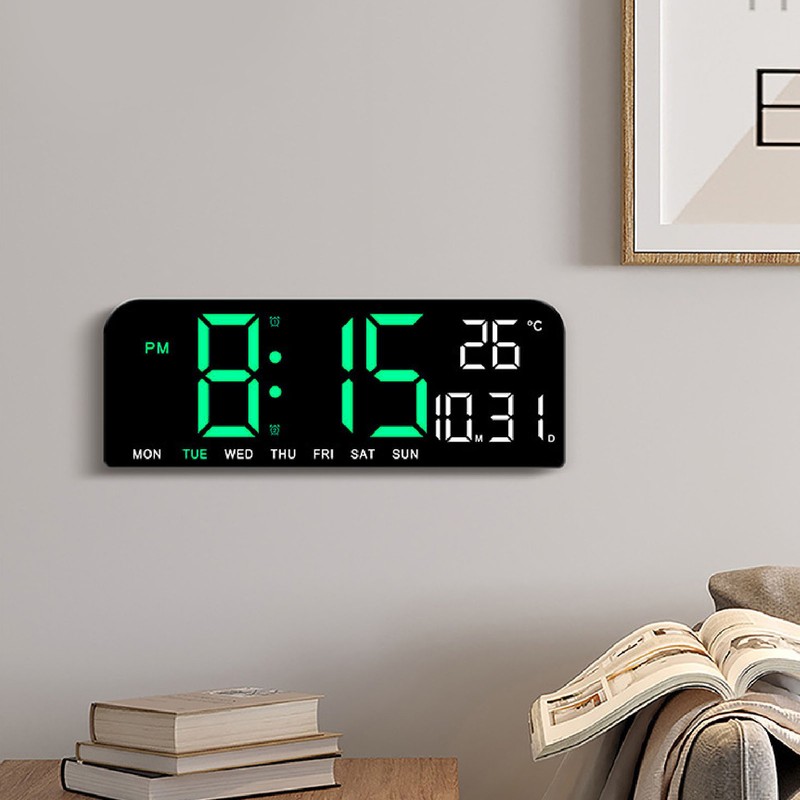 Digital Alarm Clock Large LED Display Desk Wall Clock with