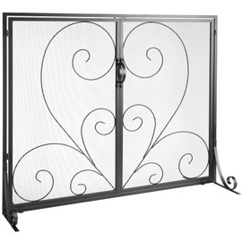 VEVOR Fireplace Screen 1 Panel with Door, Sturdy Iron Mesh Fireplace Screen, 39"(L) x31.6(H) Spark Guard Cover, Simple Installation, Free Standing Fire Fence Grate for Living Room Home Decor Vintage