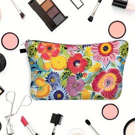 BSITSSS 2 PCS Cosmetic Bags, Cute Floral Makeup Bag, Pastel Flowers Make Up Pouch Toiletry Trave Bags with Zipper Makeup Organiser for Women Ladies Girls Kids Birthday Gifts
