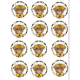Sweets Party Treats 12 Highland Cow Cupcake Topper Edible Paper Boho Cupcake Topper Farm Party