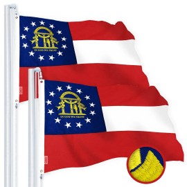 UD_G128 2 Pack: Georgia GA State Flag  3x5 Ft  StormFlyer Series Embroidered 220GSM Spun Polyester  Embroidered Design, Indoor/O