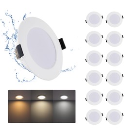 Grebeam Set of 12 5 W LED Bathroom Spotlights, 450 lm, IP65 LED Spotlights, Warm White, Neutral White, Cool White, 3000 K/4000 K/6000 K, LED Recessed Spotlight, 230 V, Cut-Out Hole Size: Diameter