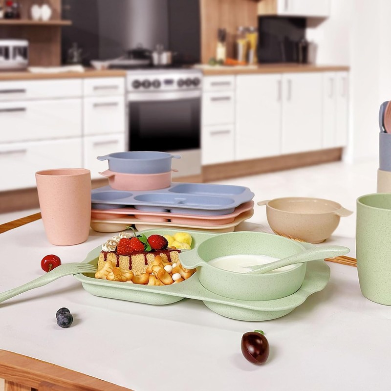 shopwithgreen Wheat Straw Dinnerware Cutlery Set, 20 PCS Kids Toddlers