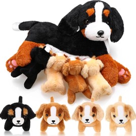 HyDren Nurturing Bernese Mountain Dog Plush Toy Set 15 Inch Nursing Mommy Dog Stuffed Animal with 4 Stuffed Magnetic Baby Puppies for Kids Birthday Graduation Children's Day Gifts Pet Party Favors